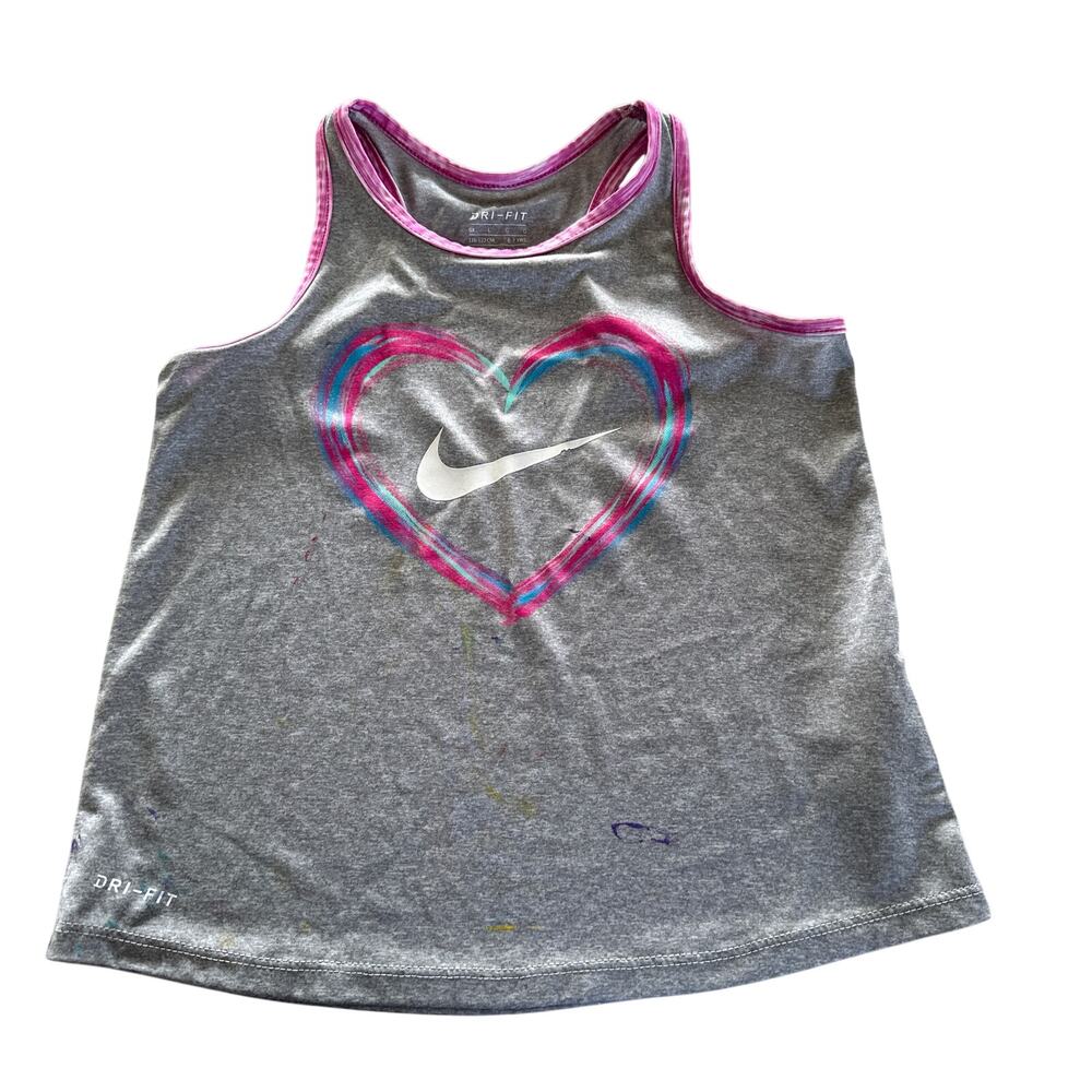Nike Girls 6X Gray & Pink Heart Logo Athletic Tank Top
